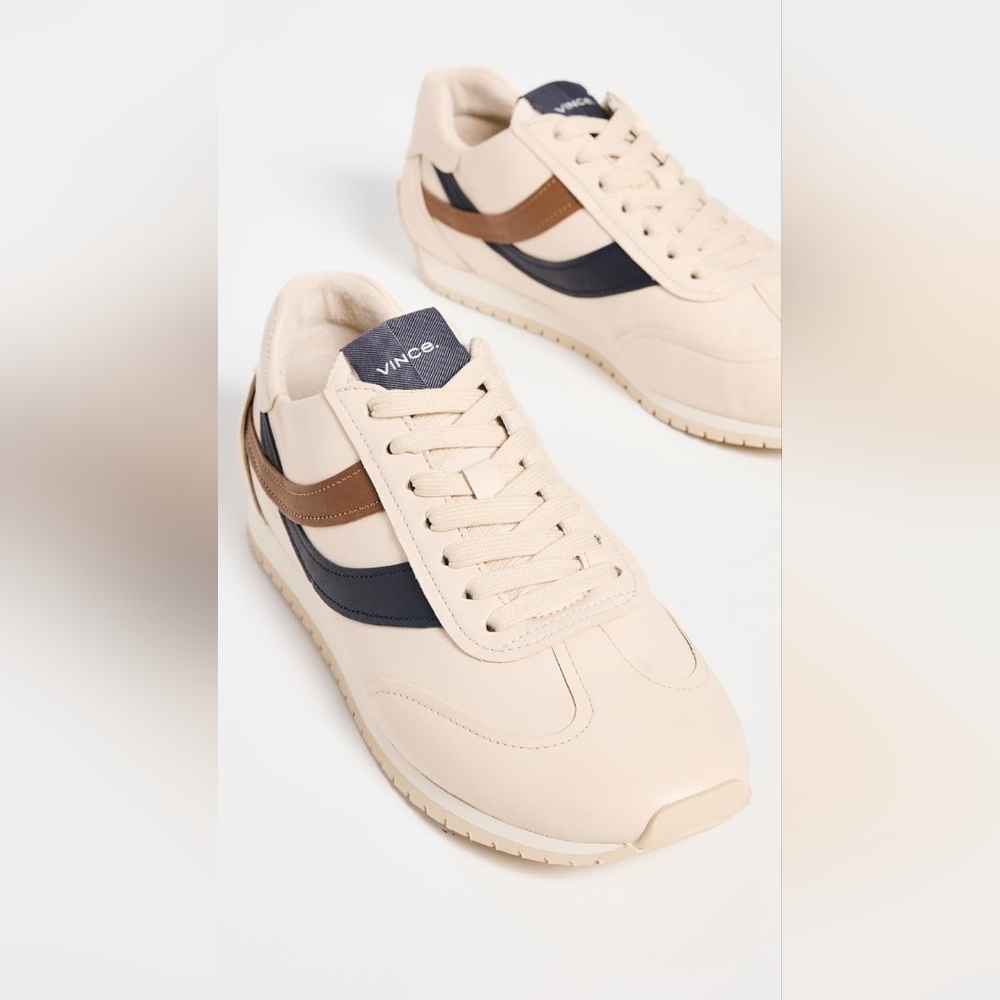 *NIB* Vince Oasis Leather Runner Sneaker Womens Size 7 Flax/Elm Wood/Blue Ink - Picture 5 of 5
